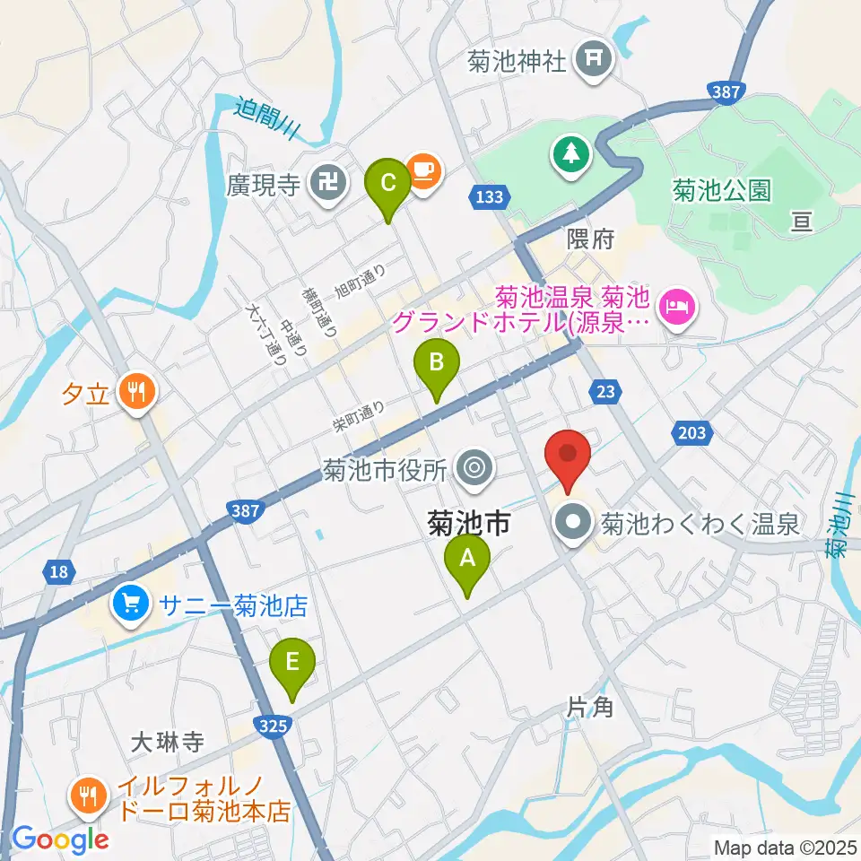 菊池市文化会館周辺のコンビニエンスストア一覧地図