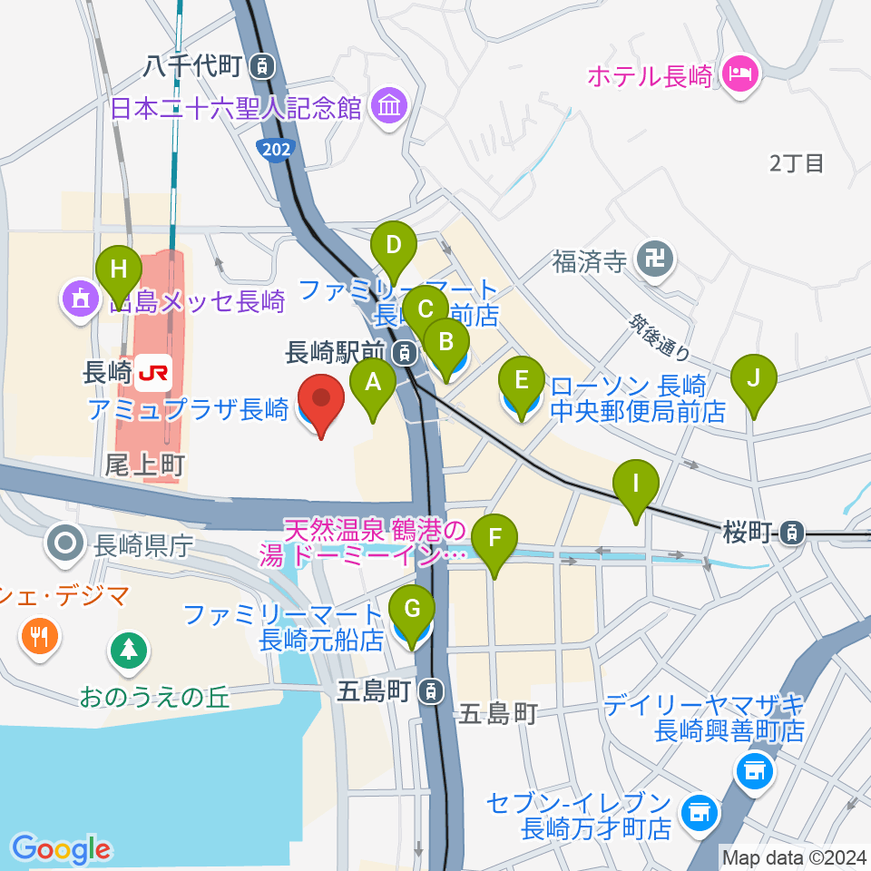 島村楽器 アミュプラザ長崎店周辺のコンビニエンスストア一覧地図