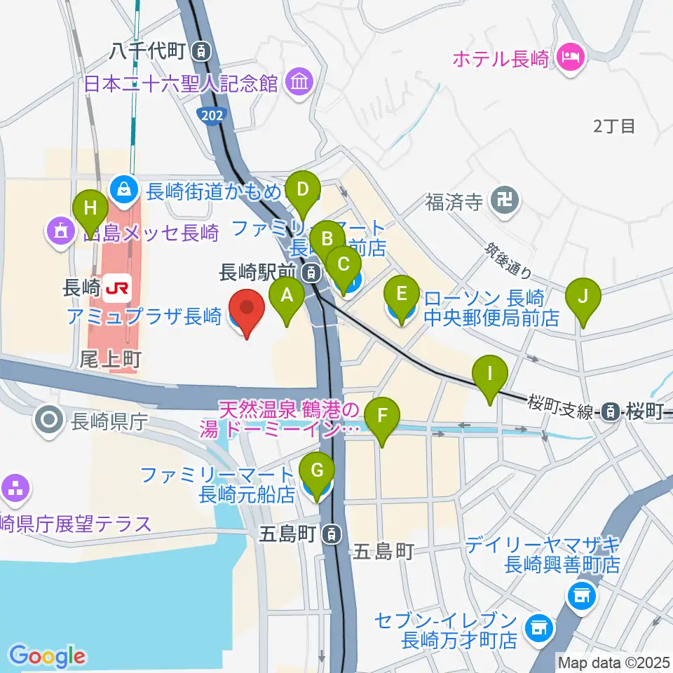 島村楽器 アミュプラザ長崎店周辺のコンビニエンスストア一覧地図