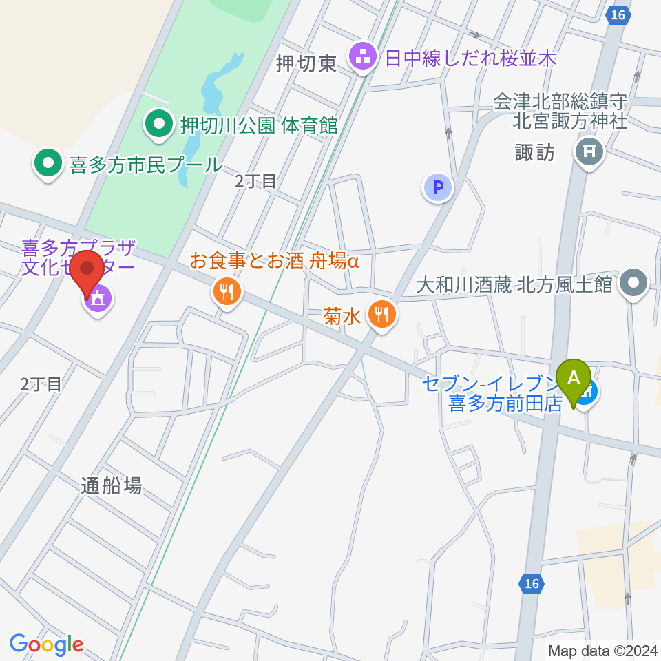 喜多方プラザ文化センター周辺のコンビニエンスストア一覧地図