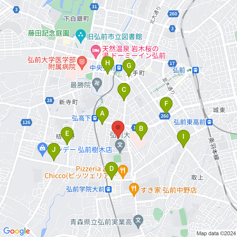 弘前大学創立50周年記念会館周辺のコンビニエンスストア一覧地図