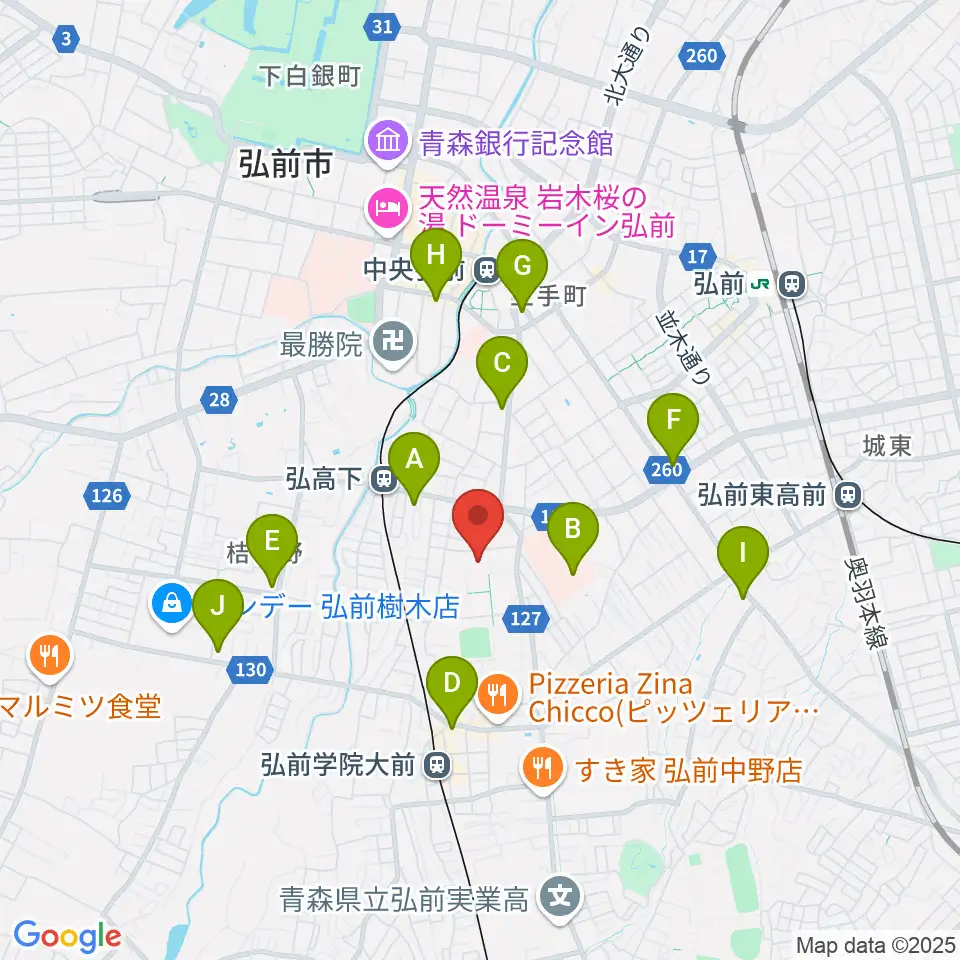弘前大学創立50周年記念会館周辺のコンビニエンスストア一覧地図