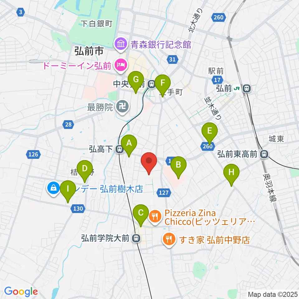 弘前大学創立50周年記念会館周辺のコンビニエンスストア一覧地図