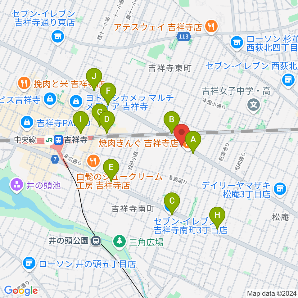 吉祥寺櫂スタジオ周辺のコンビニエンスストア一覧地図