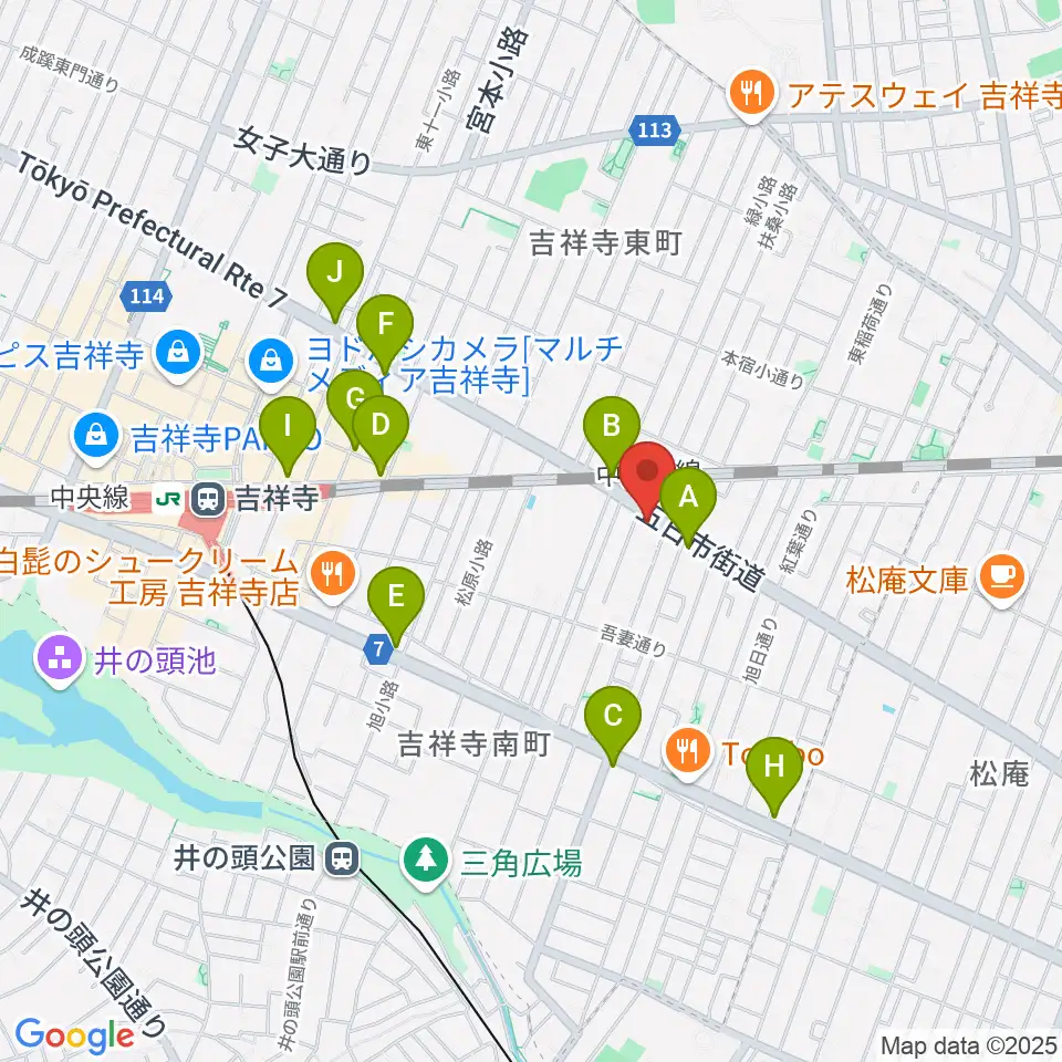 吉祥寺櫂スタジオ周辺のコンビニエンスストア一覧地図