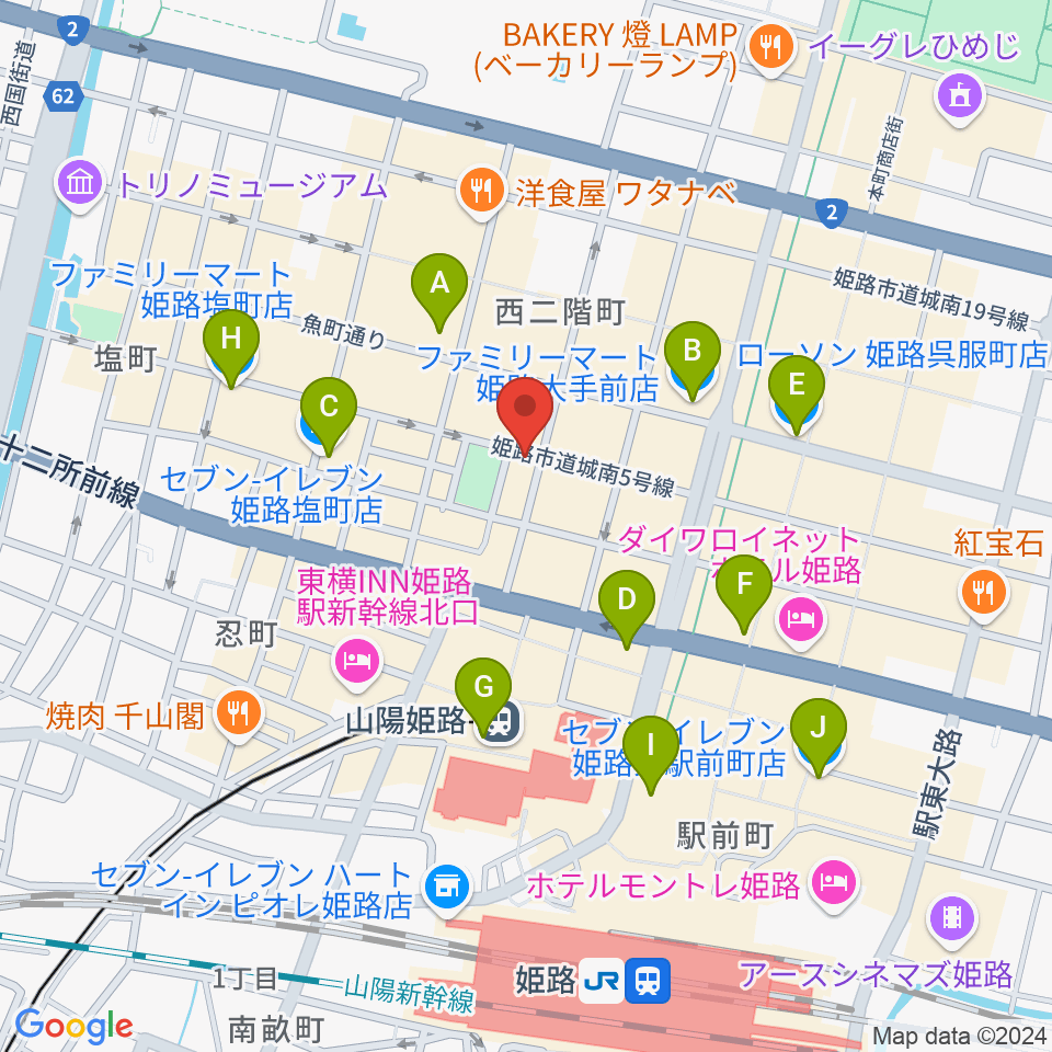 姫路ライラ周辺のコンビニエンスストア一覧地図