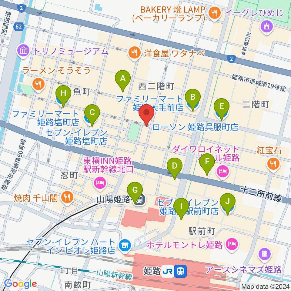 姫路ライラ周辺のコンビニエンスストア一覧地図