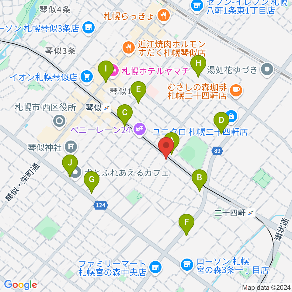 琴似Burn周辺のコンビニエンスストア一覧地図