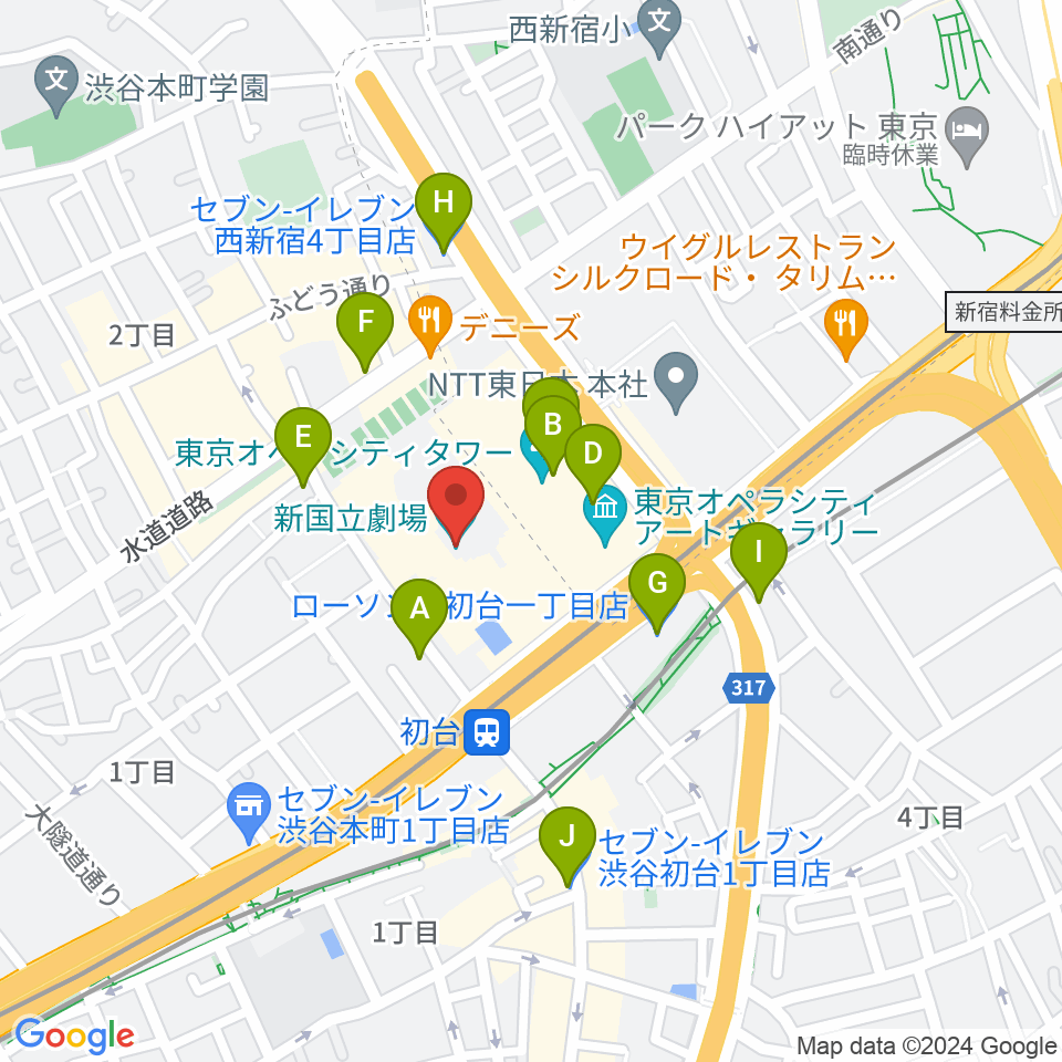 新国立劇場周辺のコンビニエンスストア一覧地図