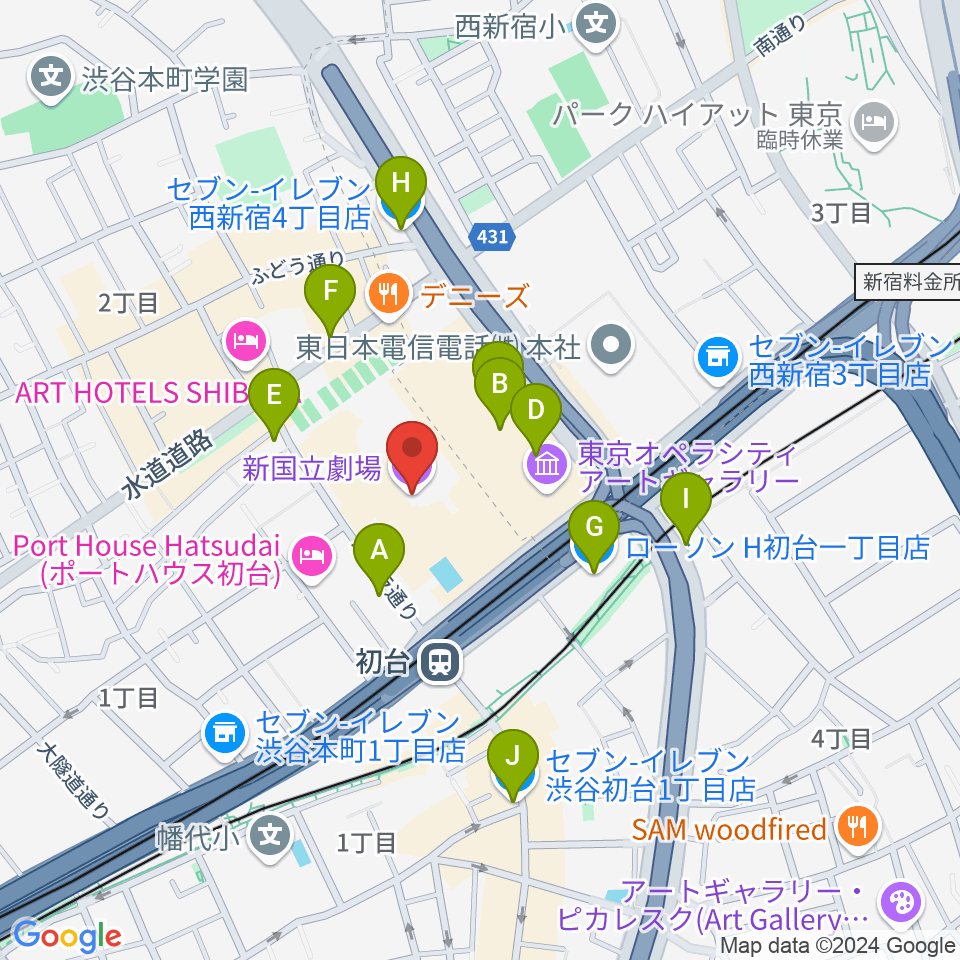 新国立劇場周辺のコンビニエンスストア一覧地図