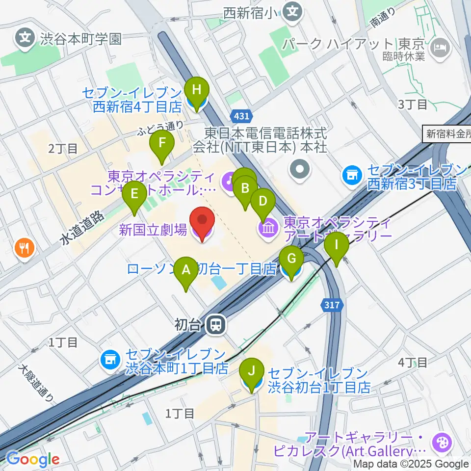 新国立劇場周辺のコンビニエンスストア一覧地図