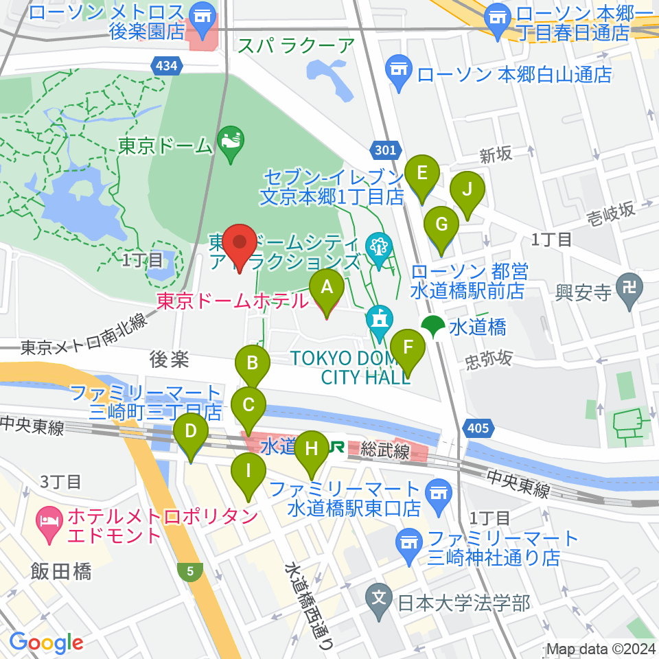 後楽園ホール周辺のコンビニエンスストア一覧地図