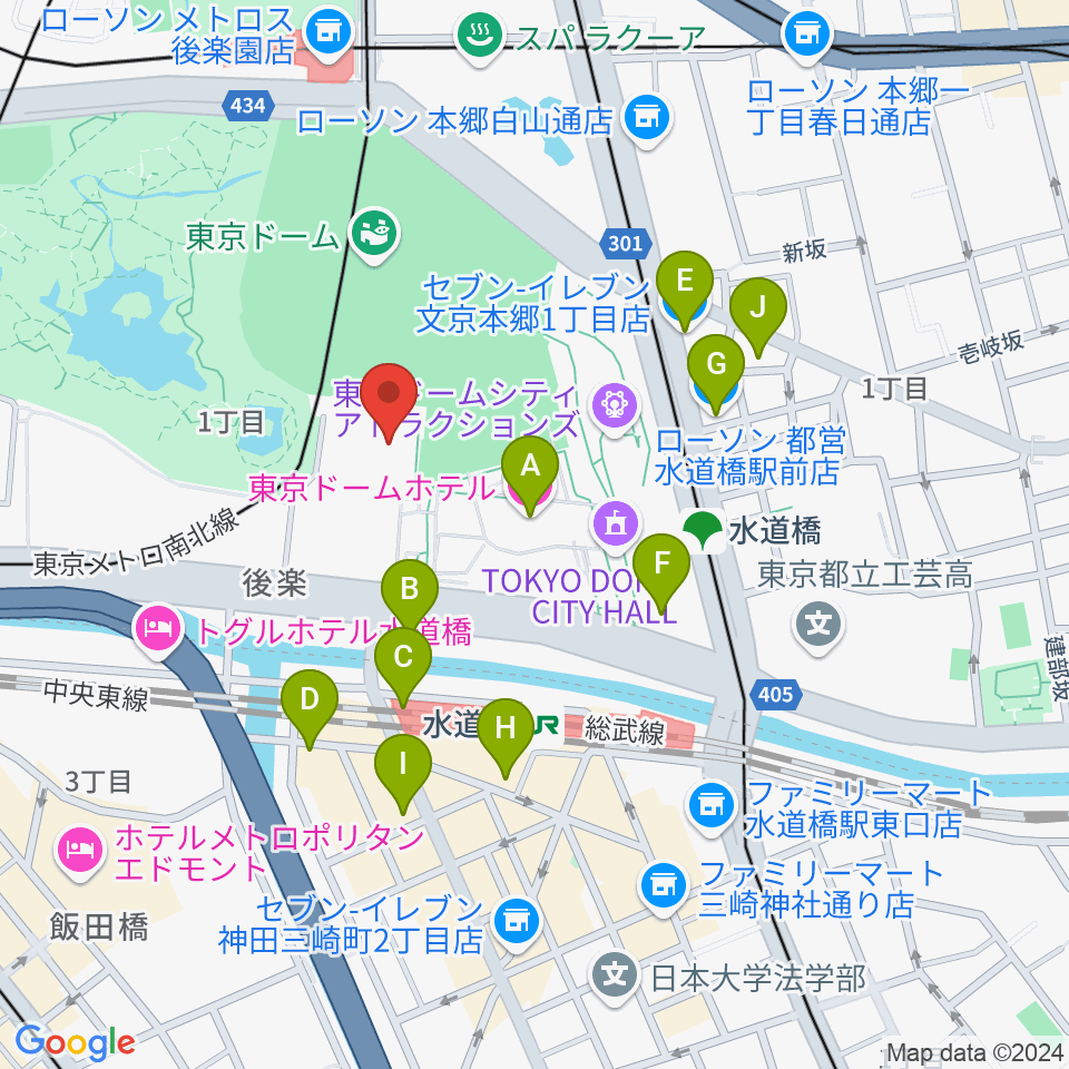 後楽園ホール周辺のコンビニエンスストア一覧地図