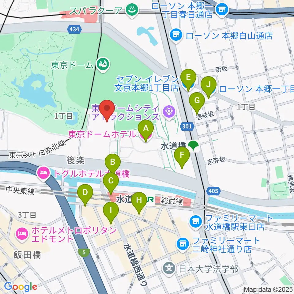 後楽園ホール周辺のコンビニエンスストア一覧地図