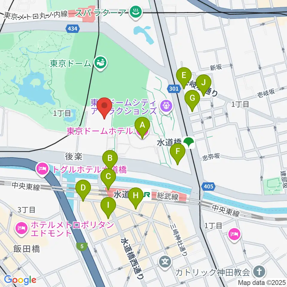 後楽園ホール周辺のコンビニエンスストア一覧地図