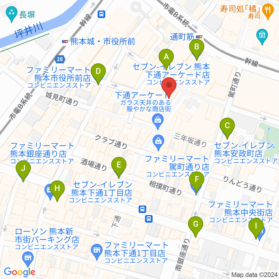 島村楽器 COCOSA熊本店周辺のコンビニエンスストア一覧地図