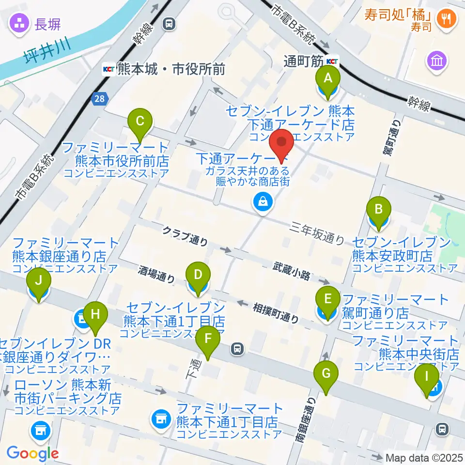 島村楽器 COCOSA熊本店周辺のコンビニエンスストア一覧地図