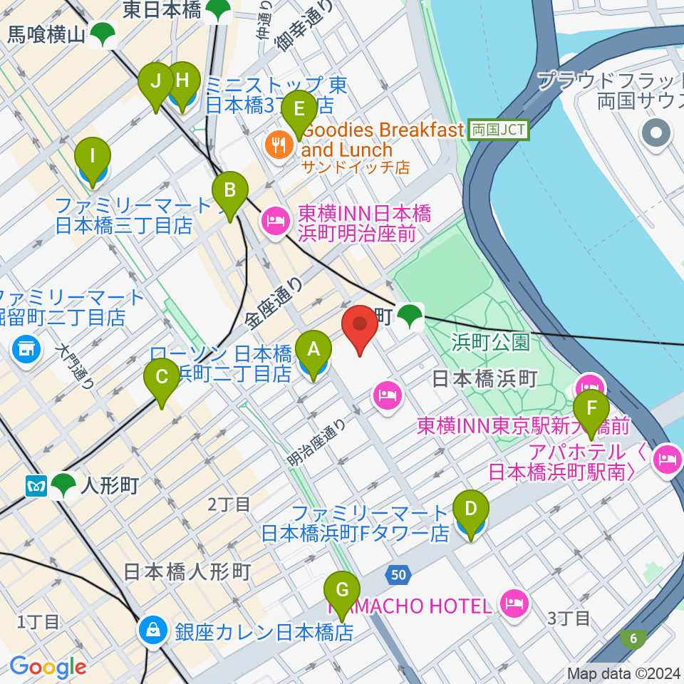 明治座周辺のコンビニエンスストア一覧地図