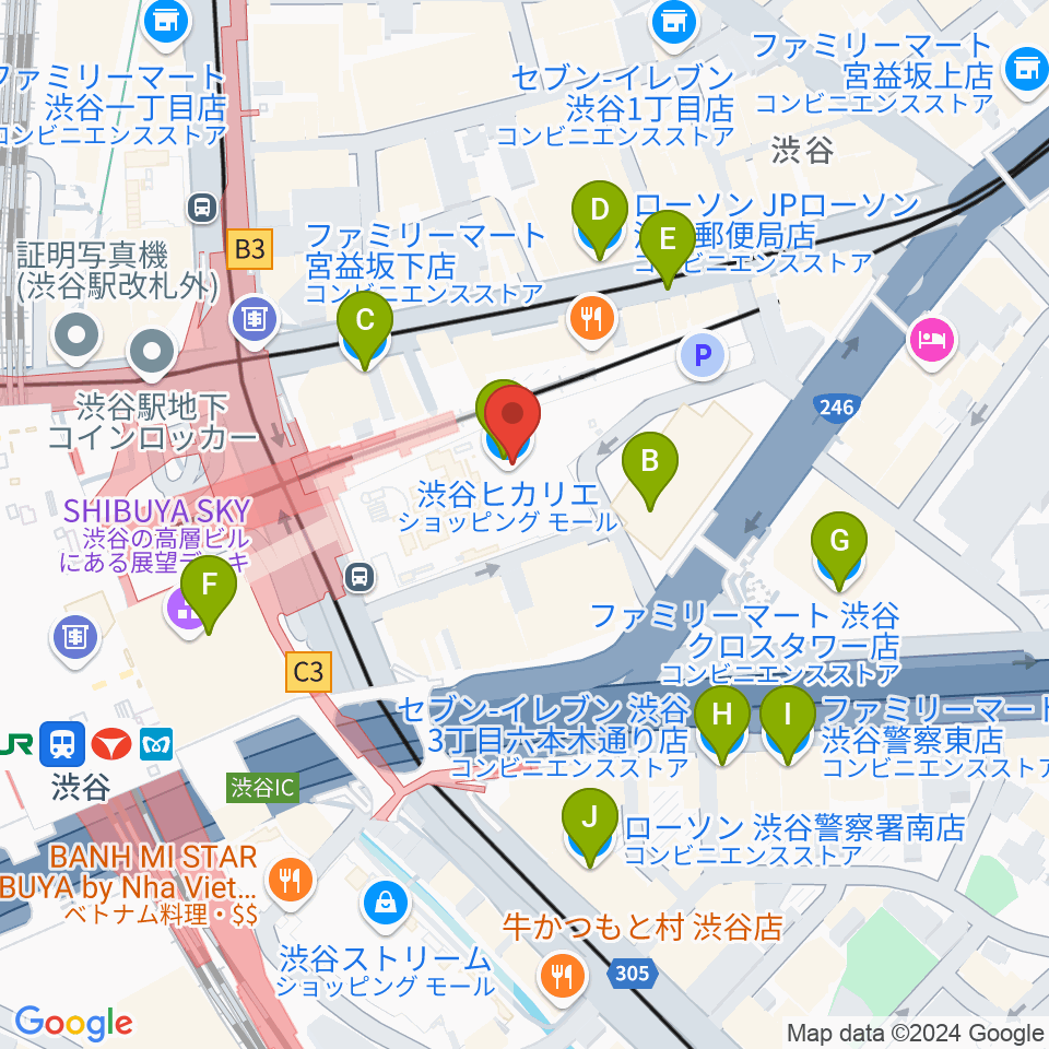 渋谷ヒカリエホール周辺のコンビニエンスストア一覧地図