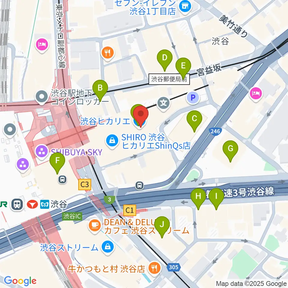 渋谷ヒカリエホール周辺のコンビニエンスストア一覧地図