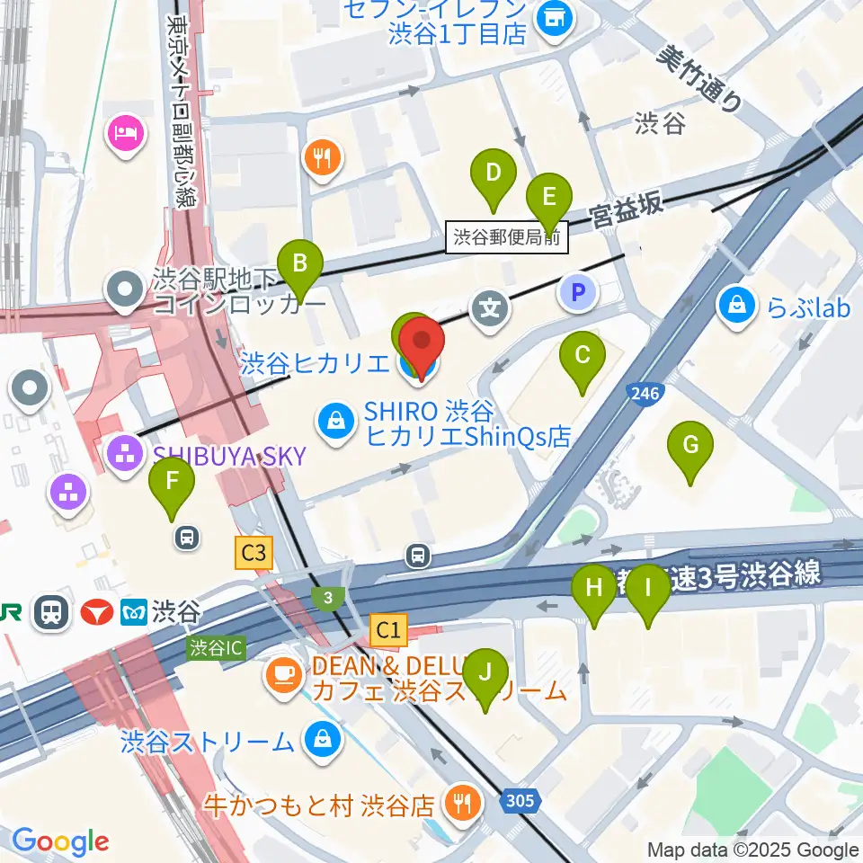渋谷ヒカリエホール周辺のコンビニエンスストア一覧地図