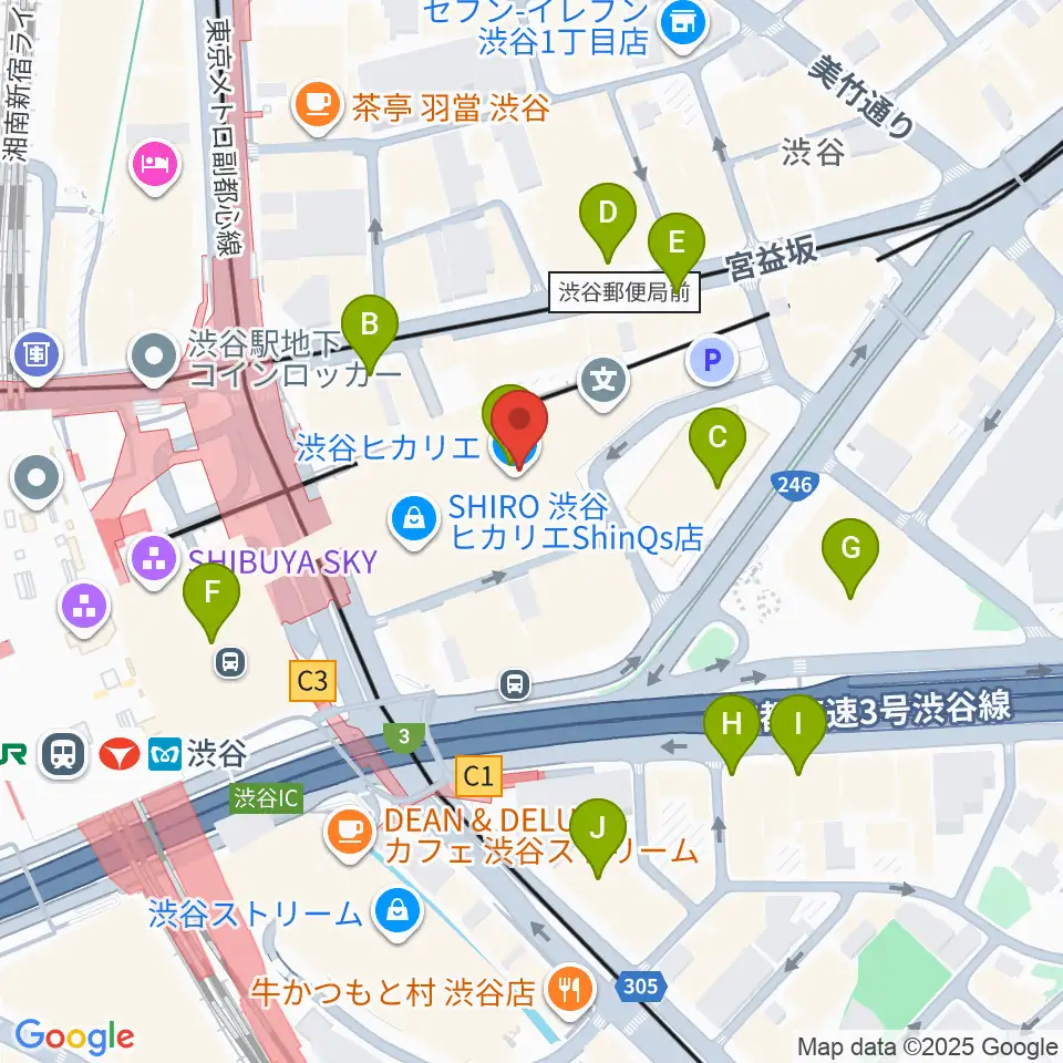 渋谷ヒカリエホール周辺のコンビニエンスストア一覧地図