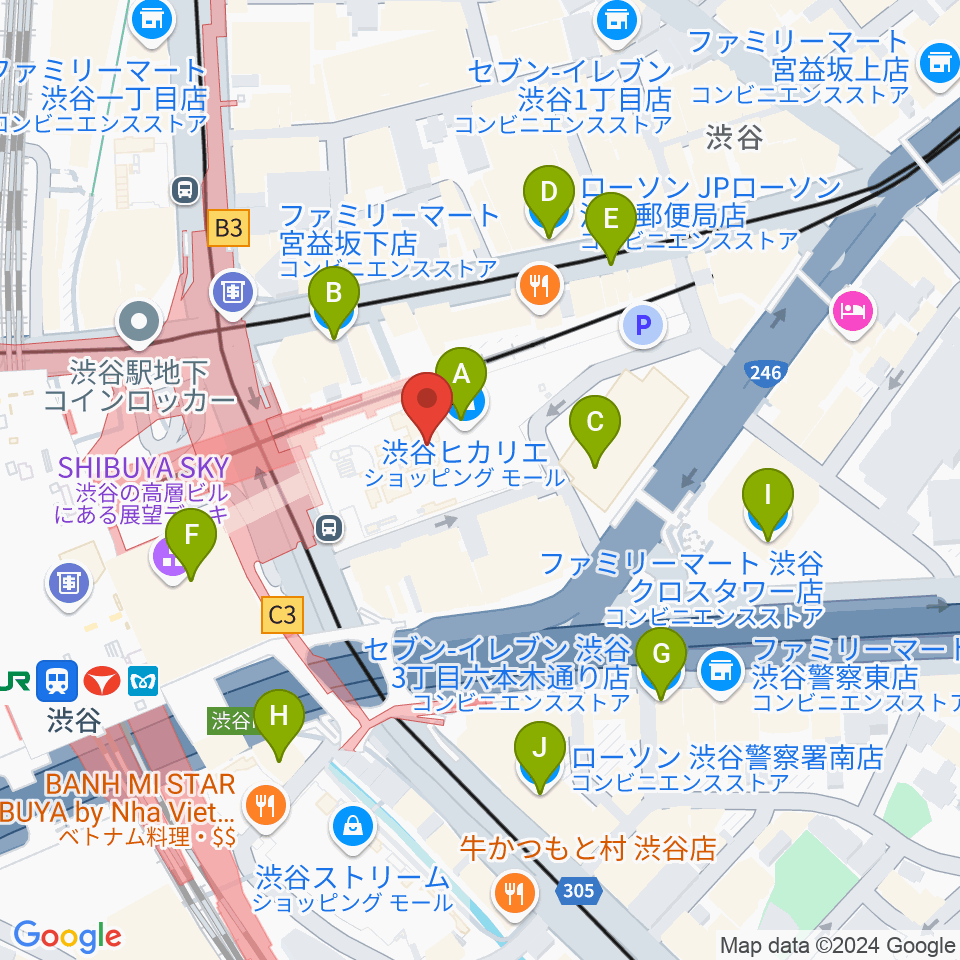 渋谷ヒカリエ 8/（ハチ）周辺のコンビニエンスストア一覧地図