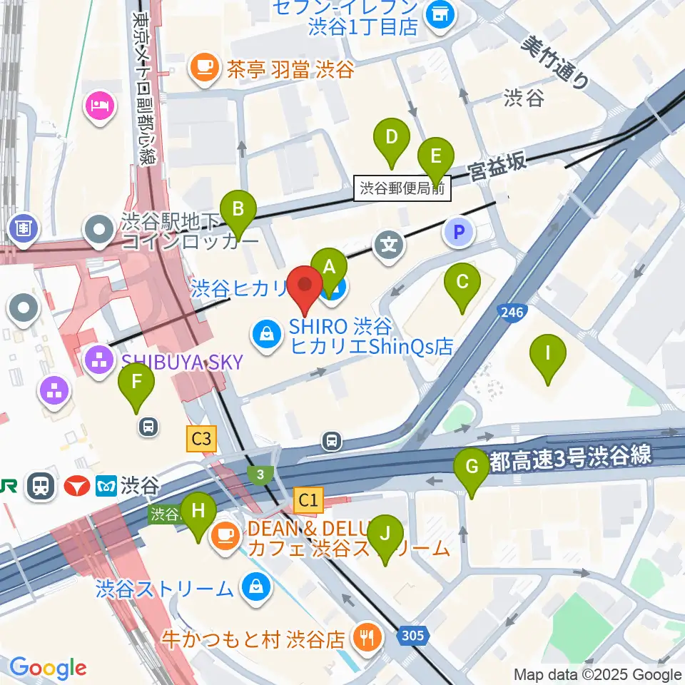 渋谷ヒカリエ 8/(ハチ)周辺のコンビニエンスストア一覧地図