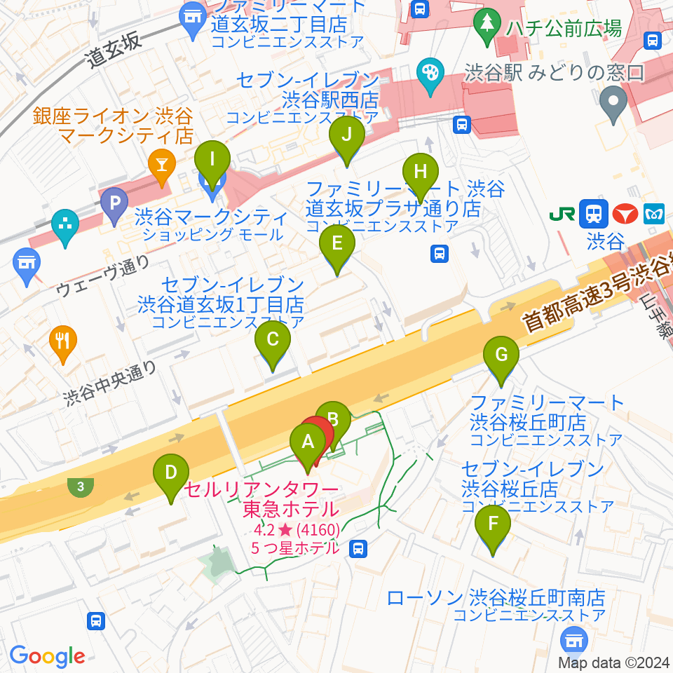 セルリアンタワー能楽堂周辺のコンビニエンスストア一覧地図