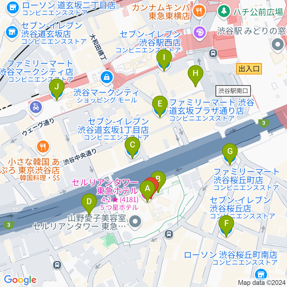 セルリアンタワー能楽堂周辺のコンビニエンスストア一覧地図