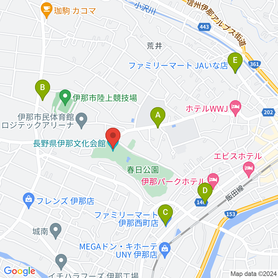 長野県伊那文化会館周辺のコンビニエンスストア一覧地図
