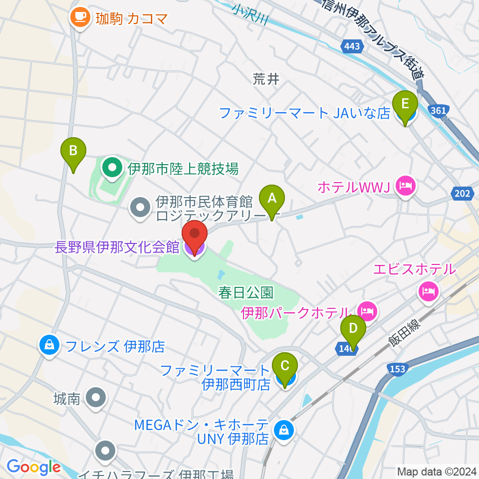 長野県伊那文化会館周辺のコンビニエンスストア一覧地図