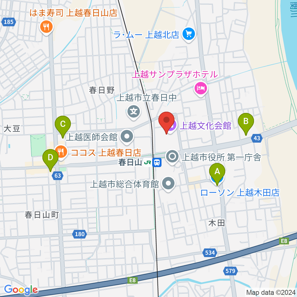 上越文化会館周辺のコンビニエンスストア一覧地図