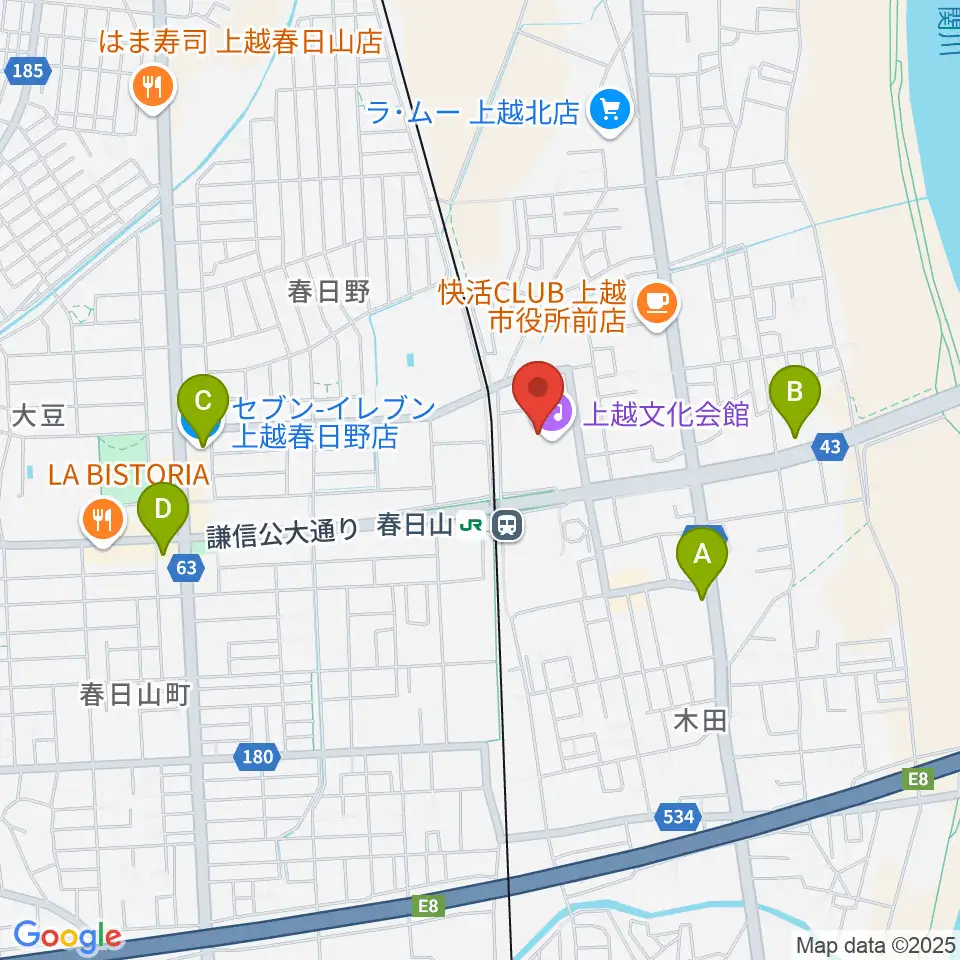 上越文化会館周辺のコンビニエンスストア一覧地図