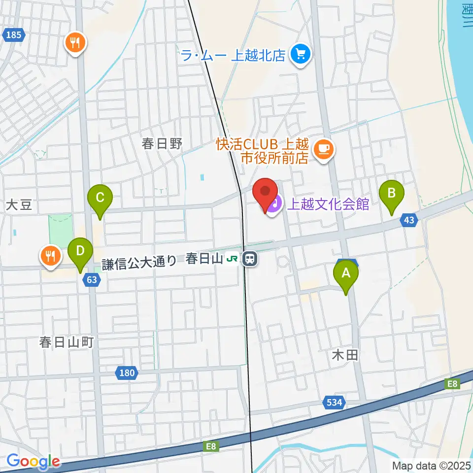 上越文化会館周辺のコンビニエンスストア一覧地図
