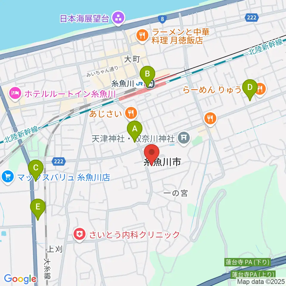 糸魚川市民会館周辺のコンビニエンスストア一覧地図