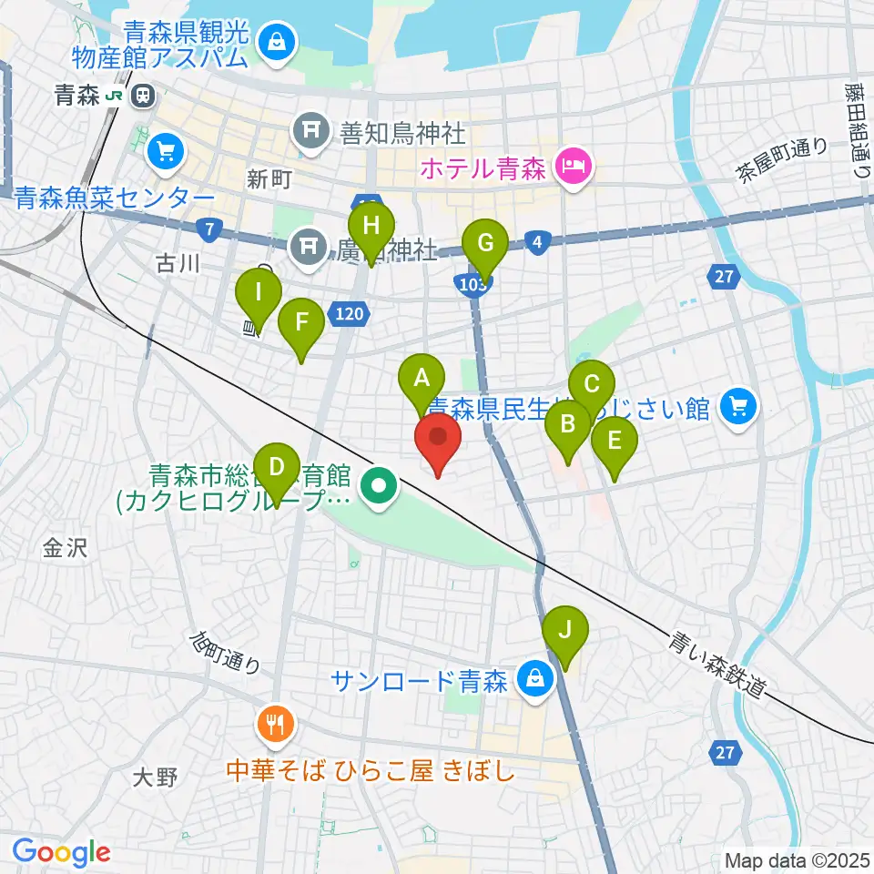 ティーズエレキギタークリニック青森周辺のコンビニエンスストア一覧地図