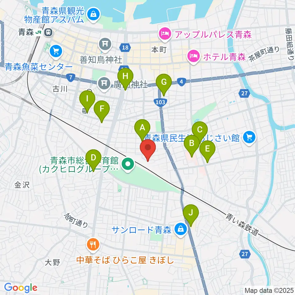 ティーズエレキギタークリニック青森周辺のコンビニエンスストア一覧地図
