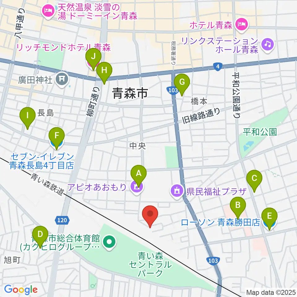 ティーズエレキギタークリニック青森周辺のコンビニエンスストア一覧地図
