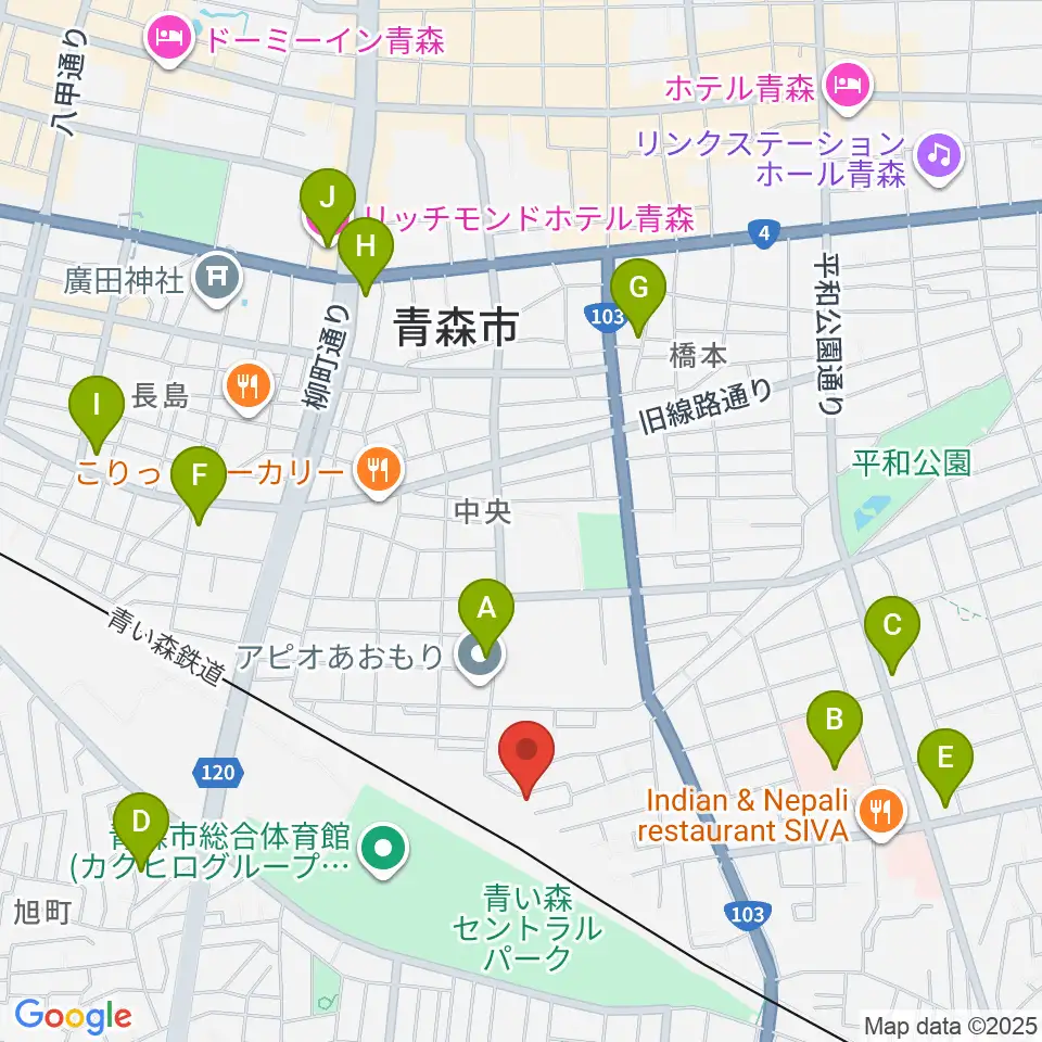 ティーズエレキギタークリニック青森周辺のコンビニエンスストア一覧地図