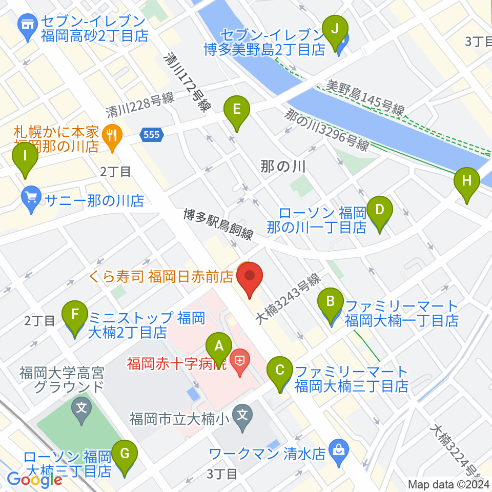 ピアノ百貨福岡店周辺のコンビニエンスストア一覧地図