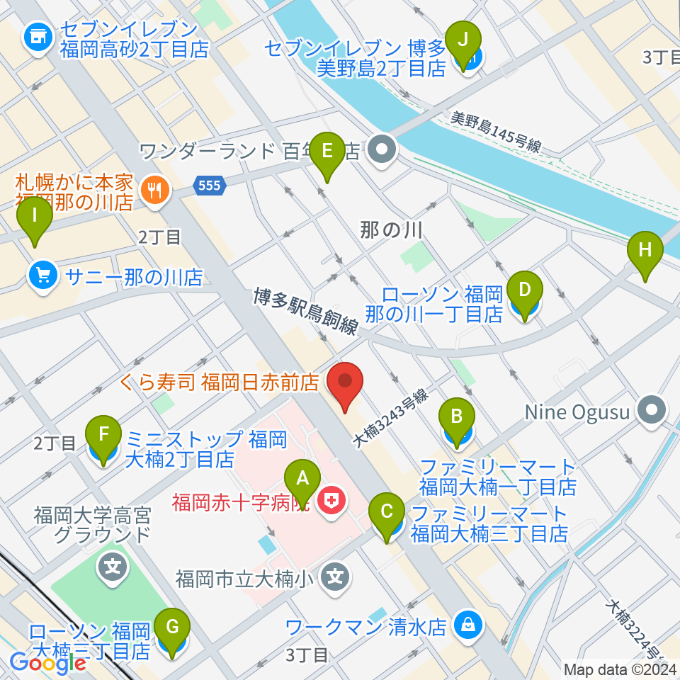 ピアノ百貨福岡店周辺のコンビニエンスストア一覧地図