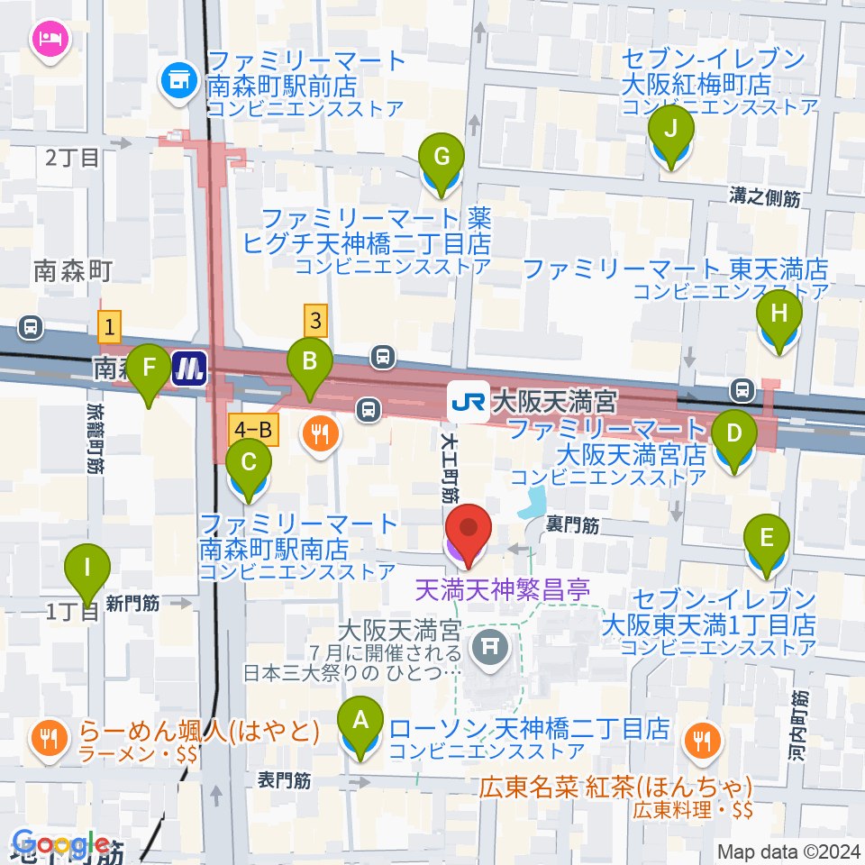 天満天神繁昌亭周辺のコンビニエンスストア一覧地図