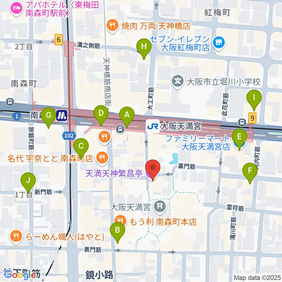 天満天神繁昌亭周辺のコンビニエンスストア一覧地図