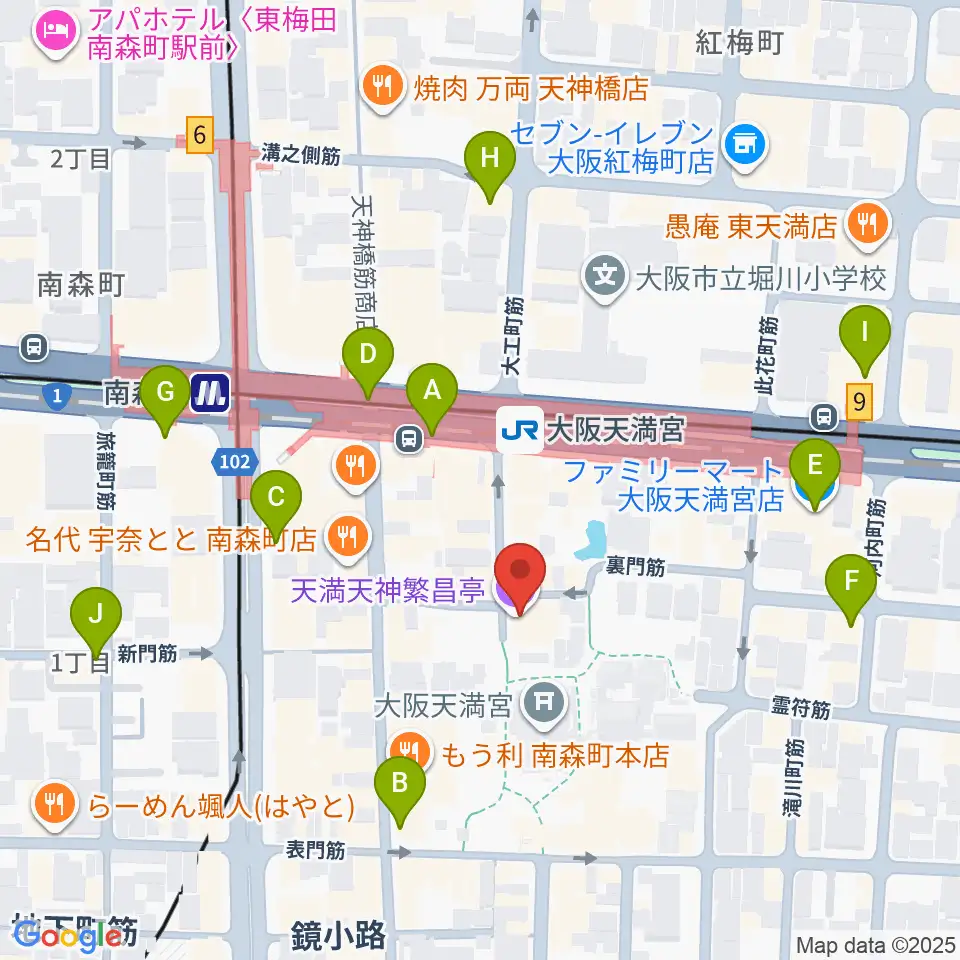 天満天神繁昌亭周辺のコンビニエンスストア一覧地図