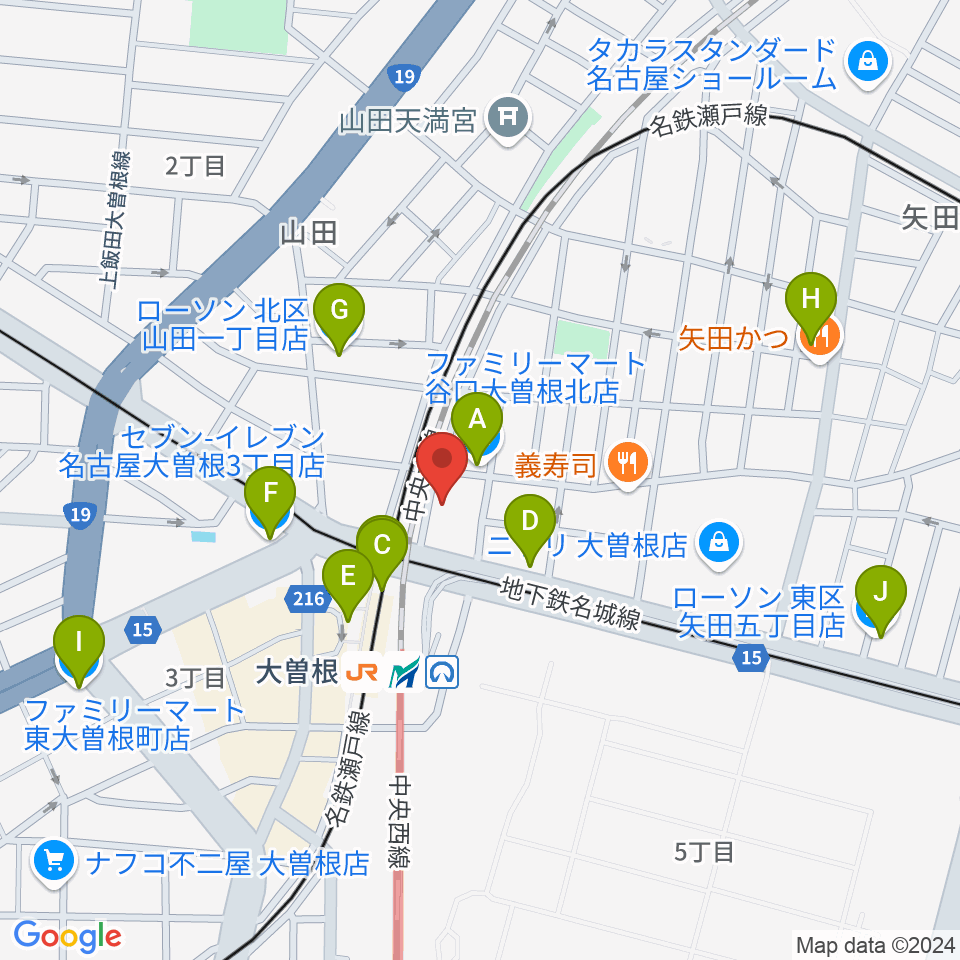 名古屋 新堀ギター音楽院 大曽根教室周辺のコンビニエンスストア一覧地図