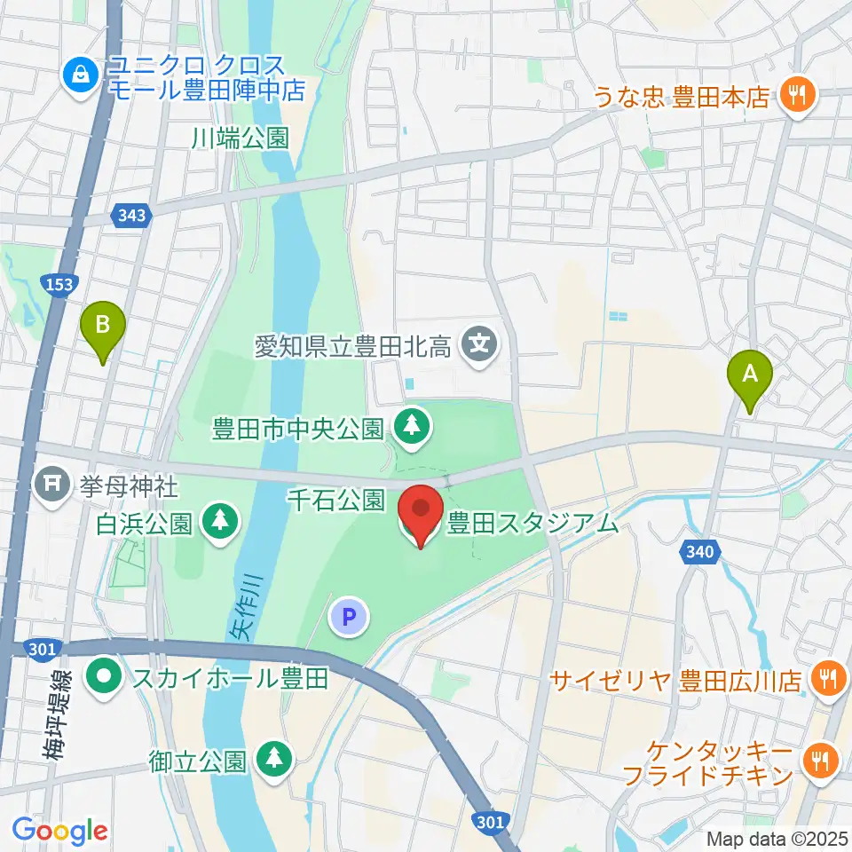 豊田スタジアム周辺のコンビニエンスストア一覧地図