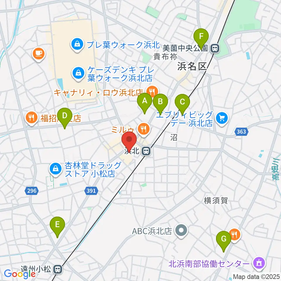 なゆた・浜北 なゆたホール周辺のコンビニエンスストア一覧地図