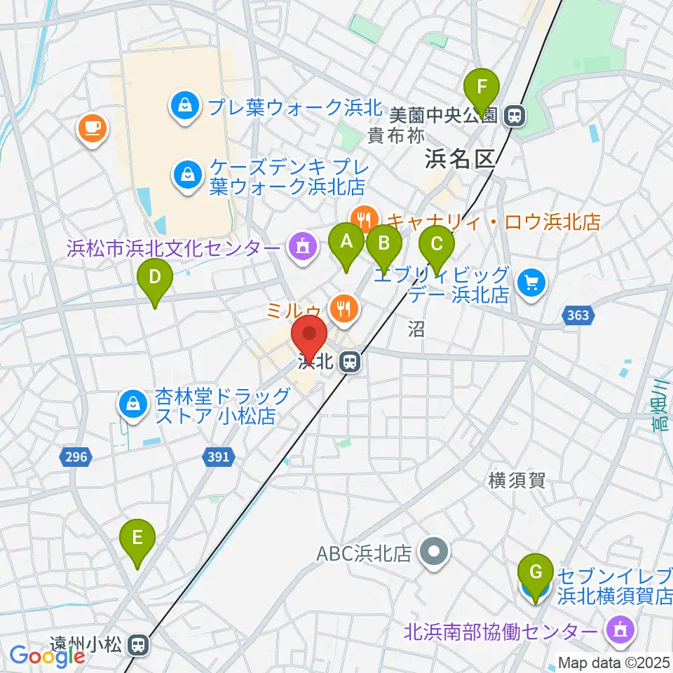 なゆた・浜北 なゆたホール周辺のコンビニエンスストア一覧地図