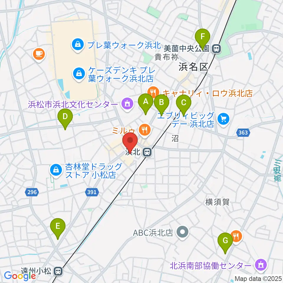 なゆた・浜北 練習室周辺のコンビニエンスストア一覧地図